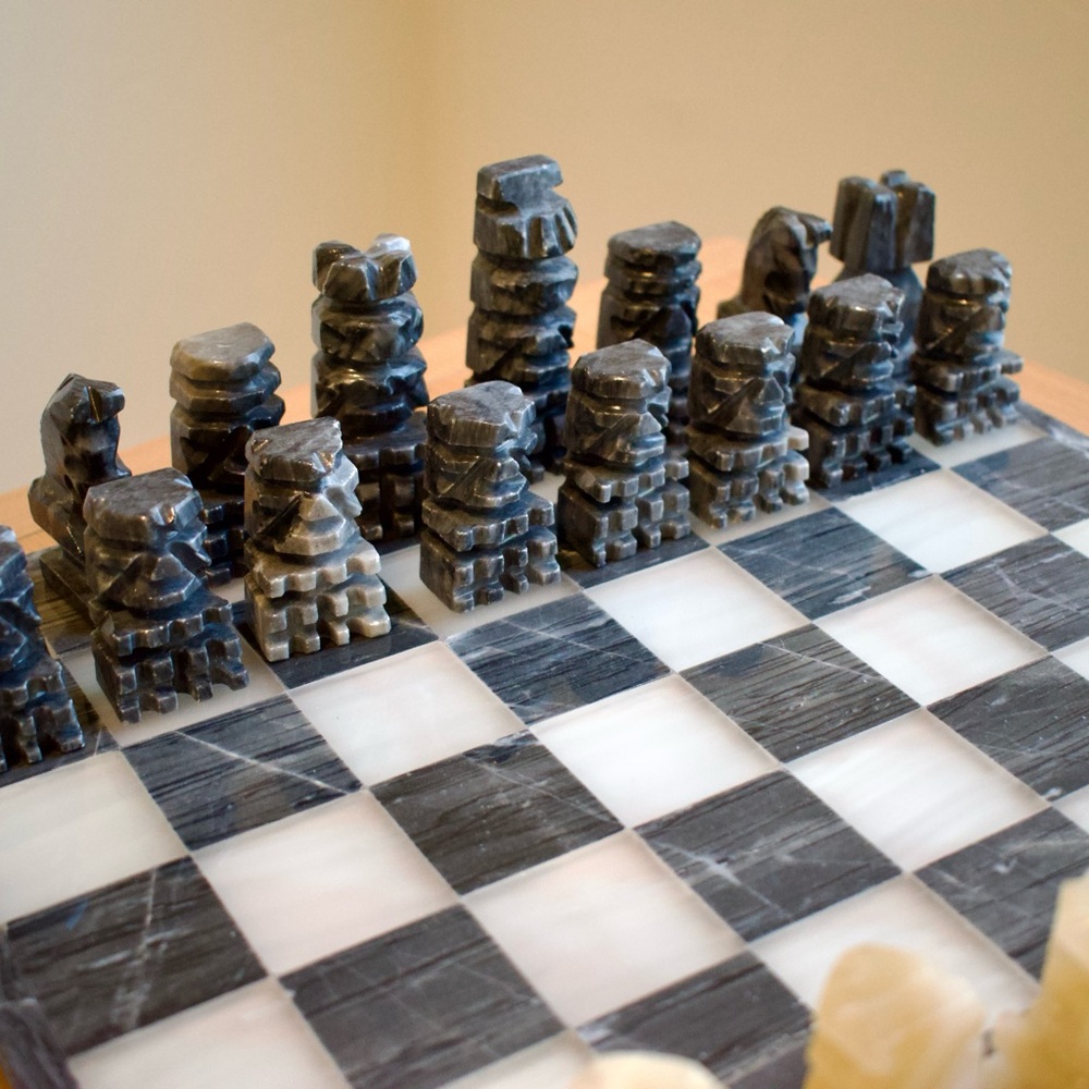 Handcrafted Stone Chess Set - Black and White. Made in Mexico